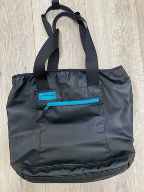 Timbuk2 Black Tote with Teal Accent Patch and Zipper